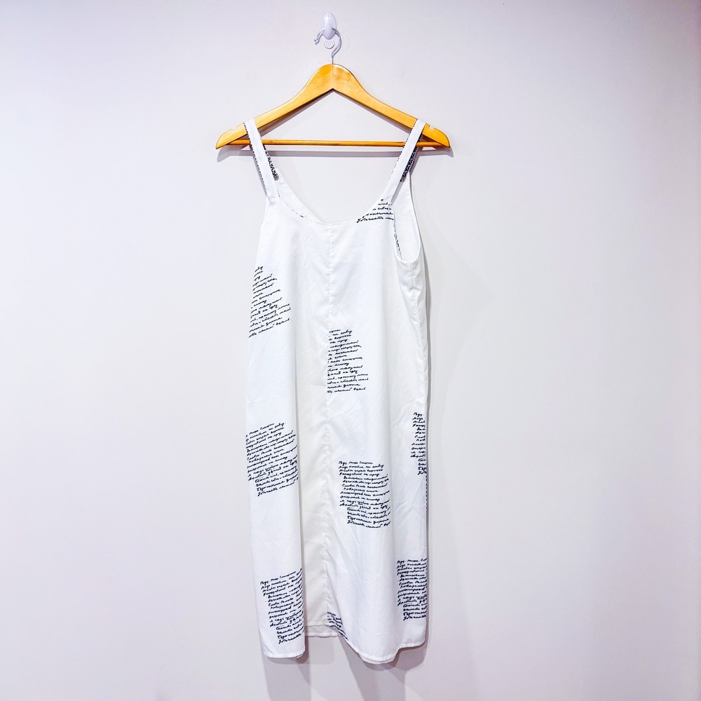 MISSLOOK White Text Print Midi Dress Cotton Blend‎ Large - Picture 6 of 6